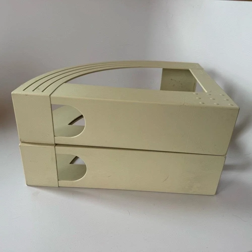 VTG 70s Fellowes Magazine Holders (2) Cream Plastic Curve Arc Office Retro Vibes